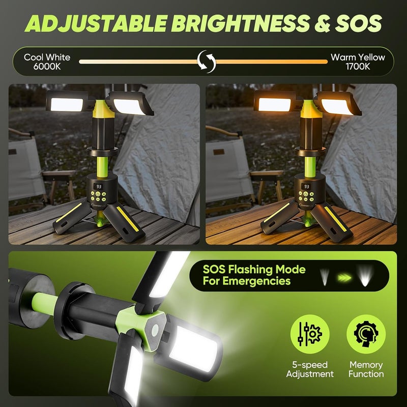 SakerPlus Portable Camping Lights with Stand, 5000LM Rechargeable LED Flashlight, 9 Color Modes, Collapsible Camping Lantern Tent Light with Magnetic Base for Power Outages, Camping & Emergency(Green) - Image 3
